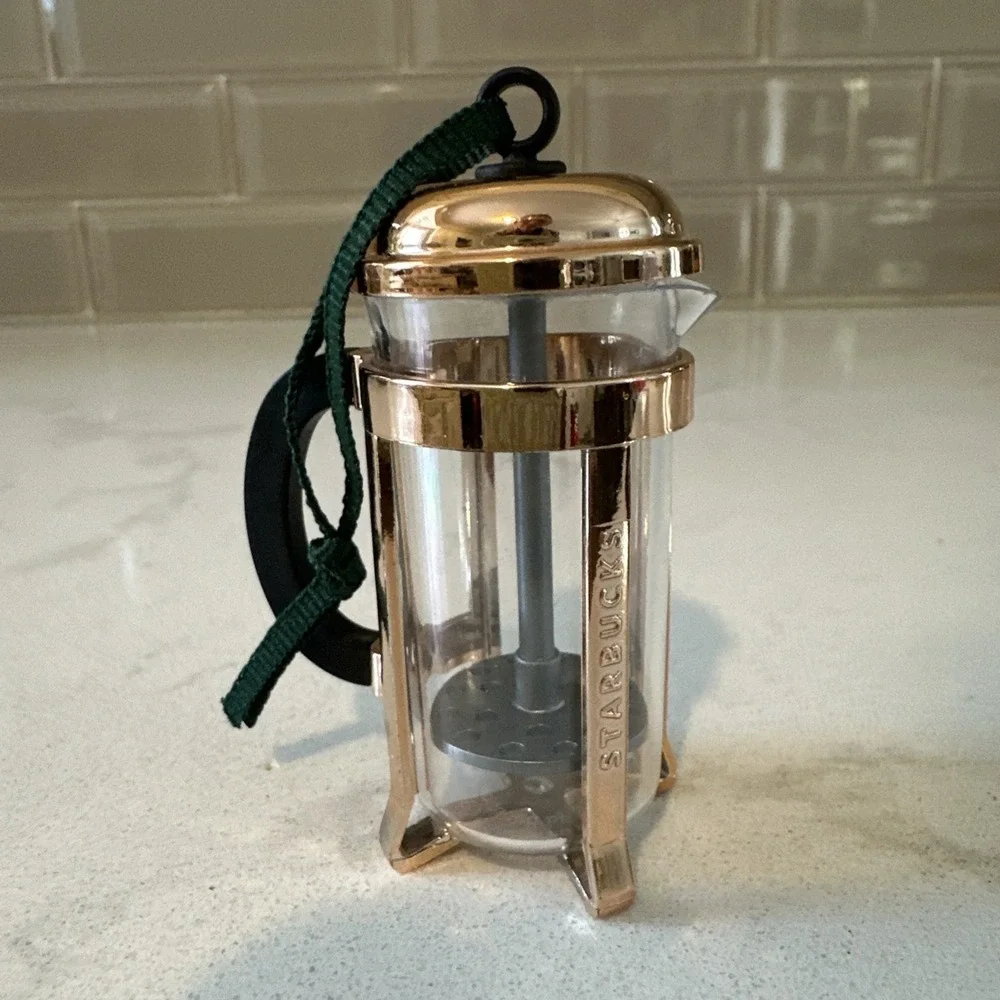 Starbucks Bodum Copper French Coffee Press Hanging Glass Metal Ornament‎ 2016